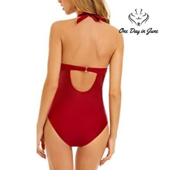 Lomitti Halter Ruched One Piece Swimsuit Size L - Picture 2 of 4